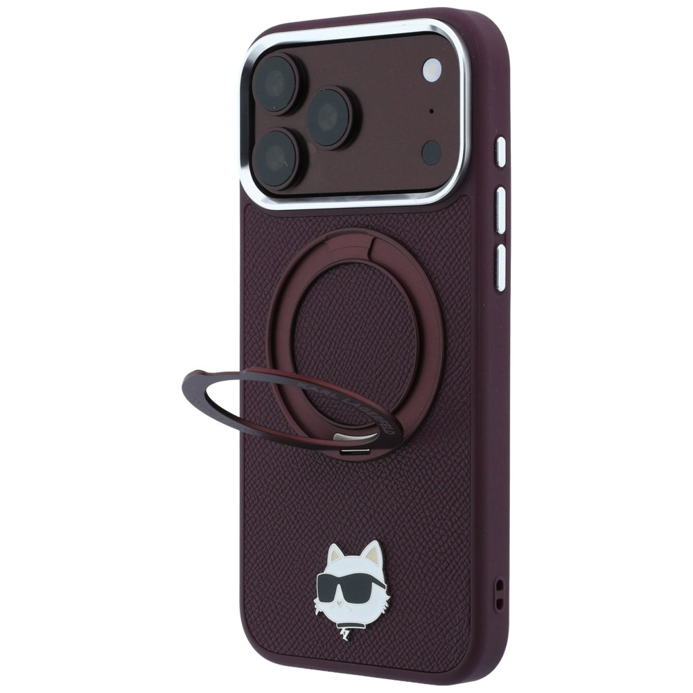 Custodia MagSafe per Apple iPhone 18 Pro / 17 Pro, Karl Lagerfeld, Ring Stand 360 Choupette Pin, Vinaccia