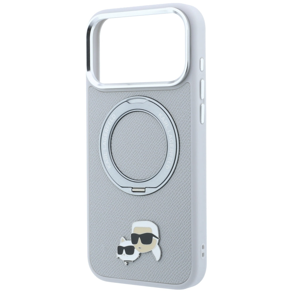MagSafe Case for Apple iPhone 18 Pro / 17 Pro, Karl Lagerfeld, Ring Stand 360 Karl & Choupette Pin, Gray