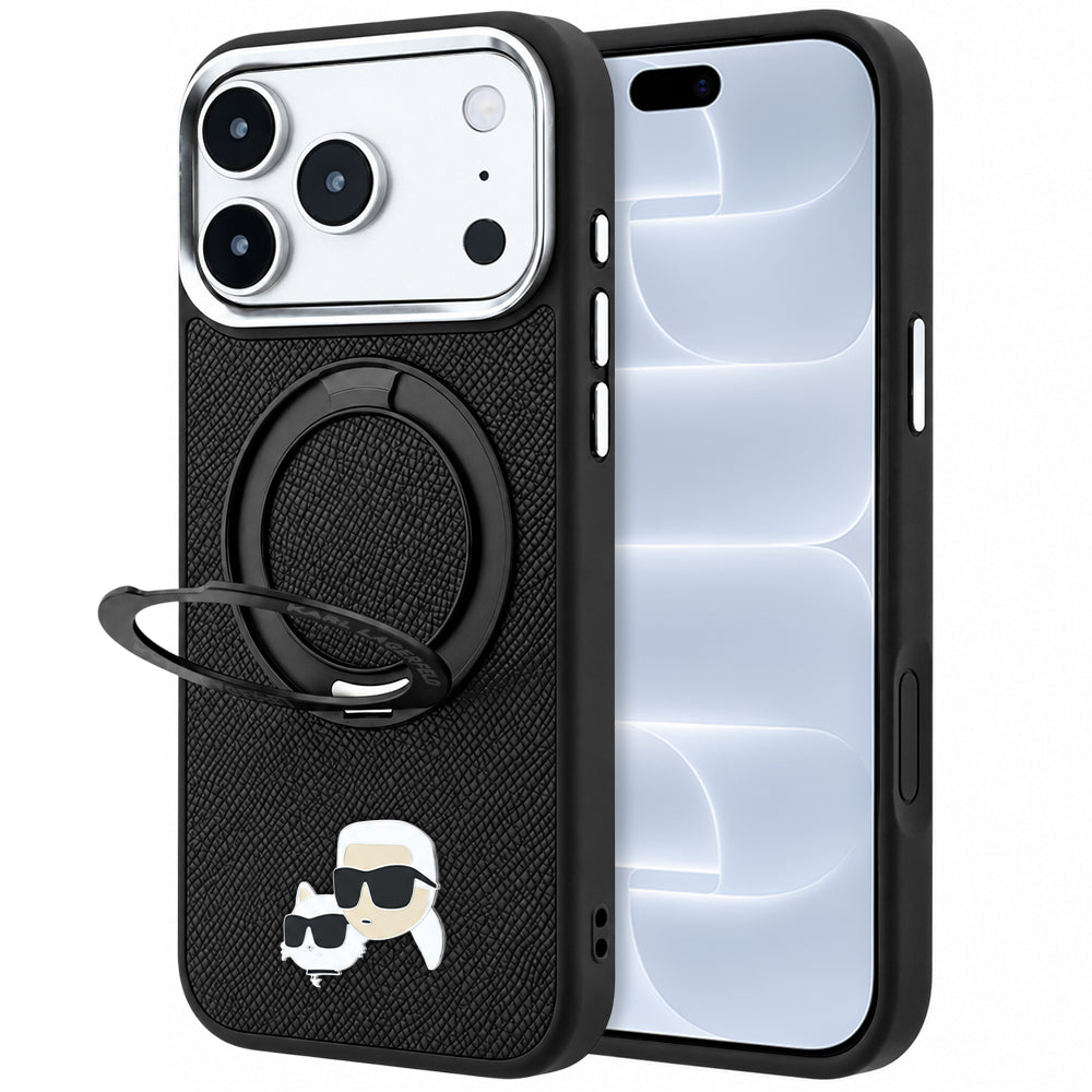 Custodia MagSafe per Apple iPhone 18 Pro / 17 Pro, Karl Lagerfeld, Ring Stand 360 Karl & Choupette Pin, Nera