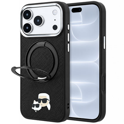 Custodia MagSafe per Apple iPhone 18 Pro / 17 Pro, Karl Lagerfeld, Ring Stand 360 Karl & Choupette Pin, Nera