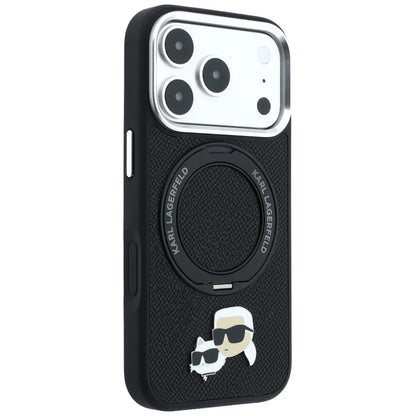 Custodia MagSafe per Apple iPhone 18 Pro / 17 Pro, Karl Lagerfeld, Ring Stand 360 Karl & Choupette Pin, Nera