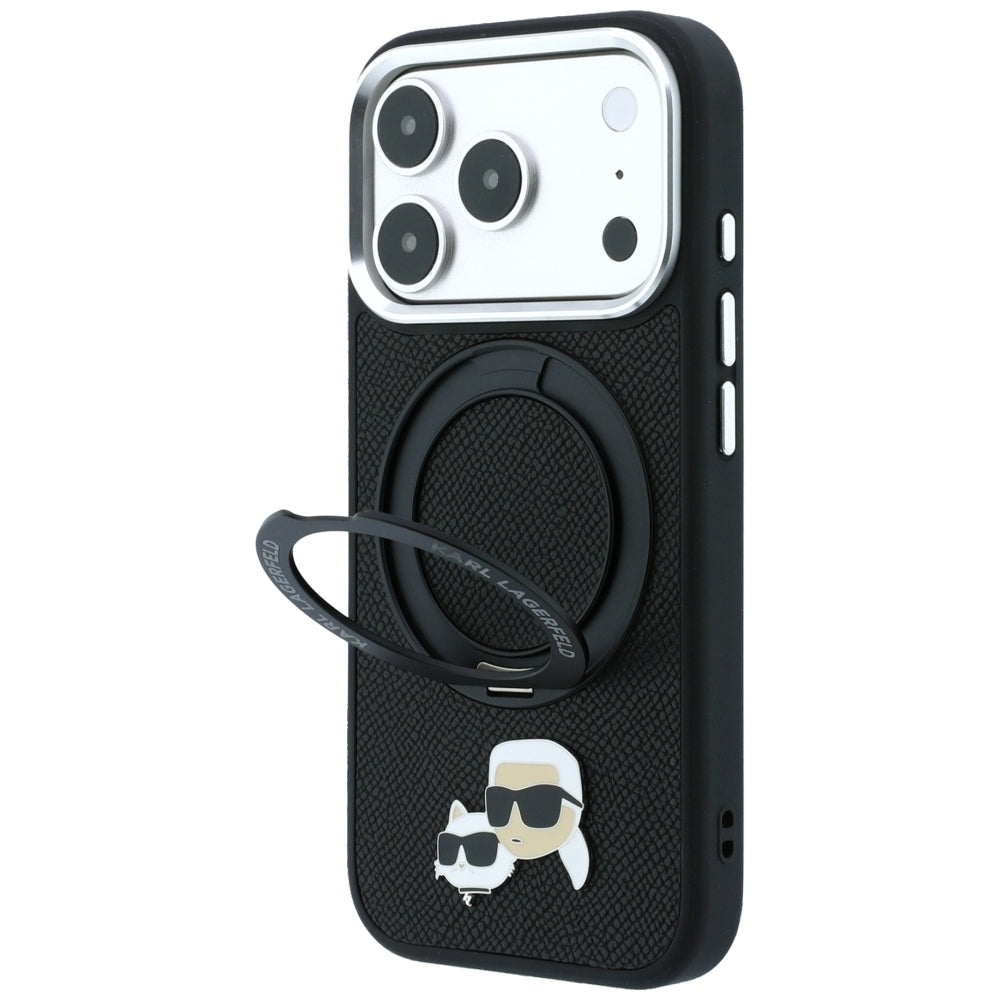 Custodia MagSafe per Apple iPhone 18 Pro / 17 Pro, Karl Lagerfeld, Ring Stand 360 Karl & Choupette Pin, Nera