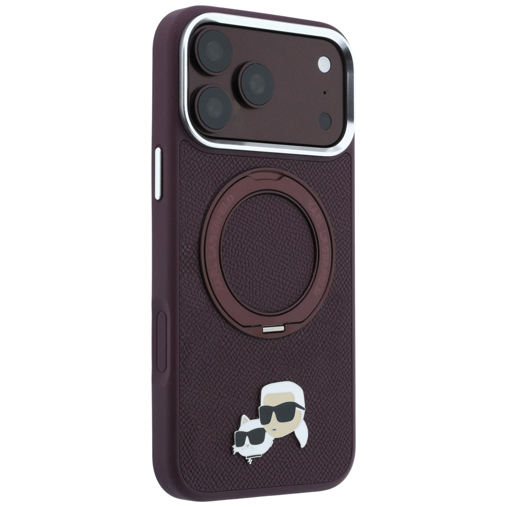 Custodia MagSafe per Apple iPhone 18 Pro / 17 Pro, Karl Lagerfeld, Ring Stand 360 Karl & Choupette Pin, Vinaccia