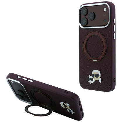 Custodia MagSafe per Apple iPhone 18 Pro / 17 Pro, Karl Lagerfeld, Ring Stand 360 Karl & Choupette Pin, Vinaccia