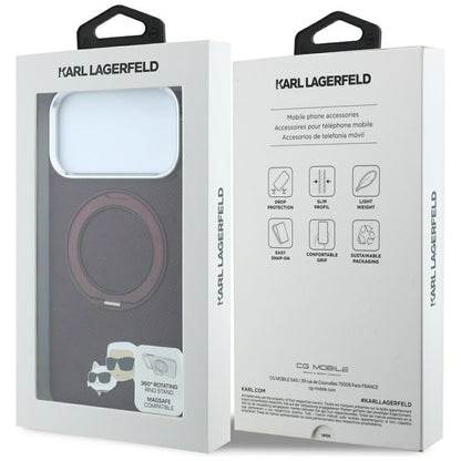 Custodia MagSafe per Apple iPhone 18 Pro / 17 Pro, Karl Lagerfeld, Ring Stand 360 Karl & Choupette Pin, Vinaccia