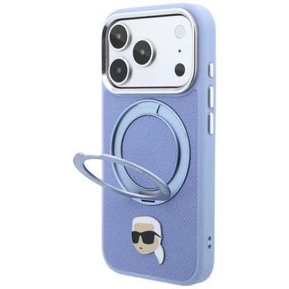 Custodia MagSafe per Apple iPhone 18 Pro / 17 Pro, Karl Lagerfeld, Ring Stand 360 Karl Pin, Blu