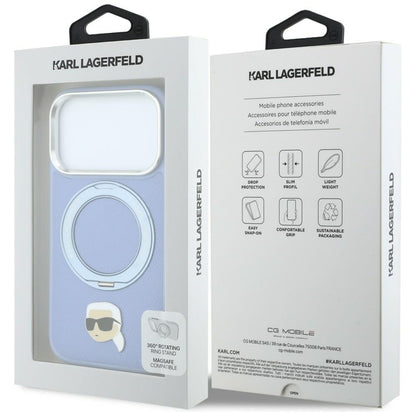 Custodia MagSafe per Apple iPhone 18 Pro / 17 Pro, Karl Lagerfeld, Ring Stand 360 Karl Pin, Blu