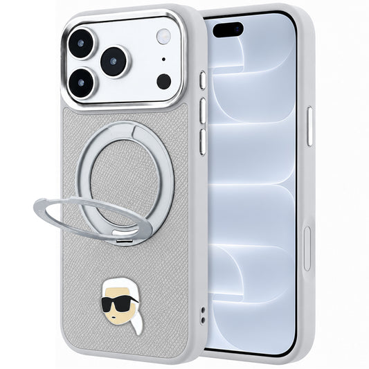 Custodia MagSafe per Apple iPhone 18 Pro / 17 Pro, Karl Lagerfeld, Ring Stand 360 Karl Pin, Grigio