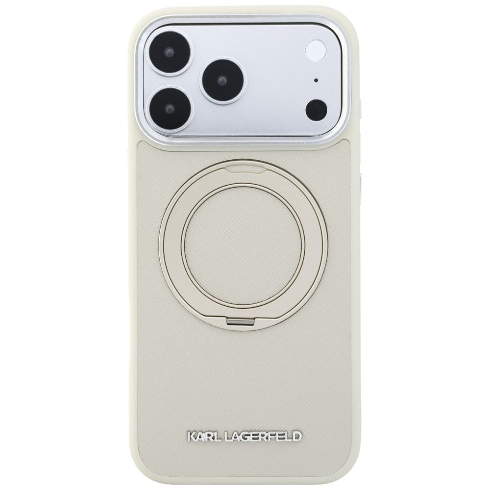 Custodia MagSafe per Apple iPhone 18 Pro / 17 Pro, Karl Lagerfeld, Ring Stand 360 Saffiano, Beige