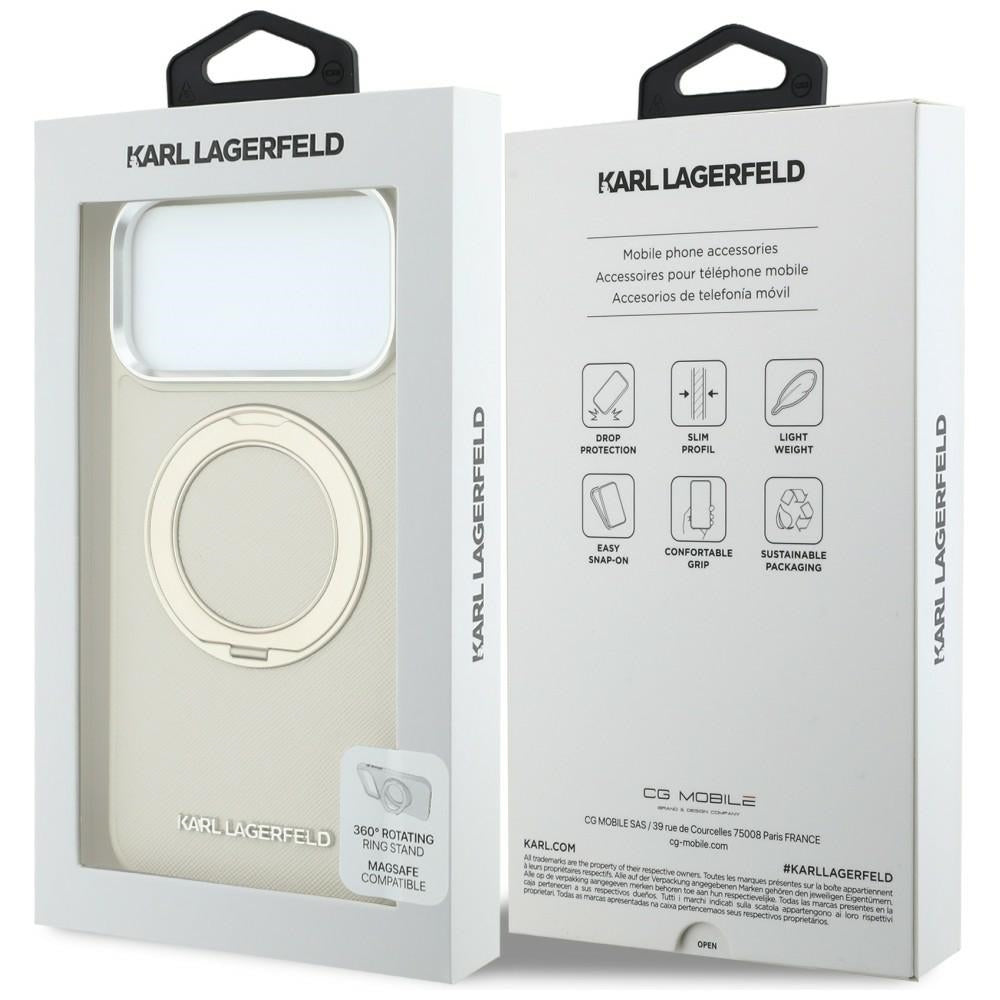 Custodia MagSafe per Apple iPhone 18 Pro / 17 Pro, Karl Lagerfeld, Ring Stand 360 Saffiano, Beige