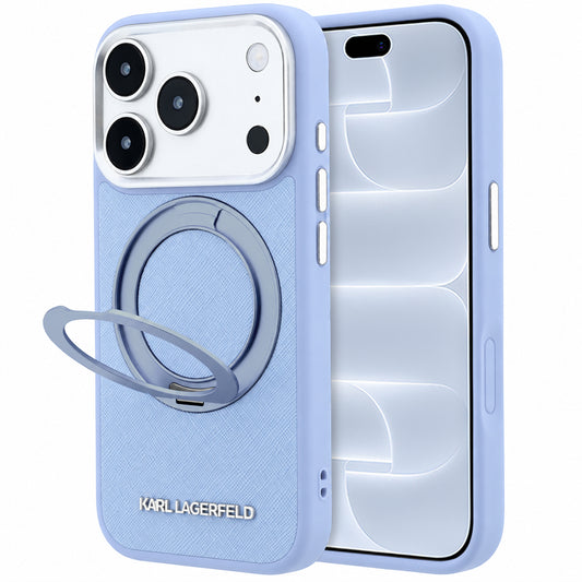 Custodia MagSafe per Apple iPhone 18 Pro / 17 Pro, Karl Lagerfeld, Ring Stand 360 Saffiano, Blu