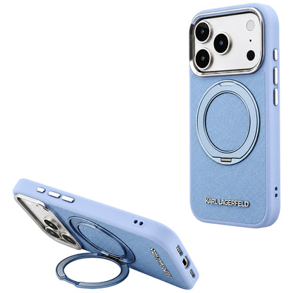 Custodia MagSafe per Apple iPhone 18 Pro / 17 Pro, Karl Lagerfeld, Ring Stand 360 Saffiano, Blu