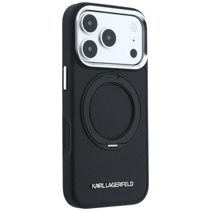 Custodia MagSafe per Apple iPhone 18 Pro / 17 Pro, Karl Lagerfeld, Ring Stand 360 Saffiano, Nera