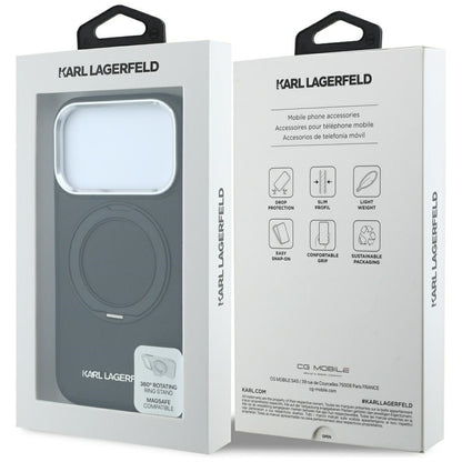 Custodia MagSafe per Apple iPhone 18 Pro / 17 Pro, Karl Lagerfeld, Ring Stand 360 Saffiano, Nera