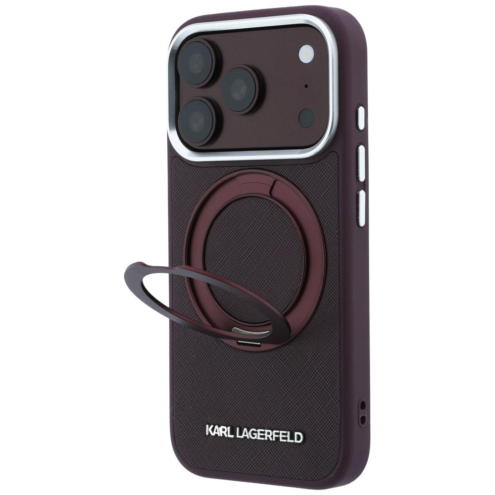 MagSafe Case for Apple iPhone 18 Pro / 17 Pro, Karl Lagerfeld, Ring Stand 360 Saffiano, Burgundy