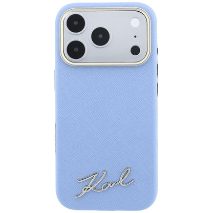 Custodia MagSafe per Apple iPhone 18 Pro / 17 Pro, Karl Lagerfeld, Saffiano Small Script Metal Logo, Blu