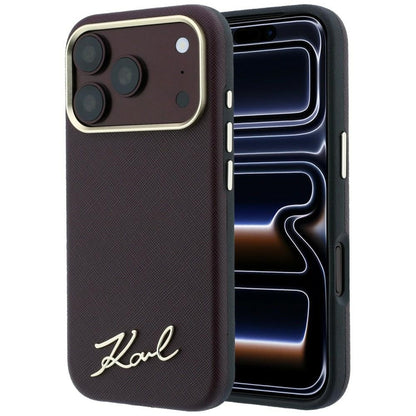 Custodia MagSafe per Apple iPhone 18 Pro / 17 Pro, Karl Lagerfeld, Saffiano Small Script Metal Logo, Vinaccia