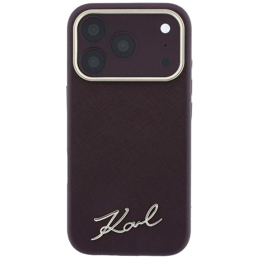 Custodia MagSafe per Apple iPhone 18 Pro / 17 Pro, Karl Lagerfeld, Saffiano Small Script Metal Logo, Vinaccia