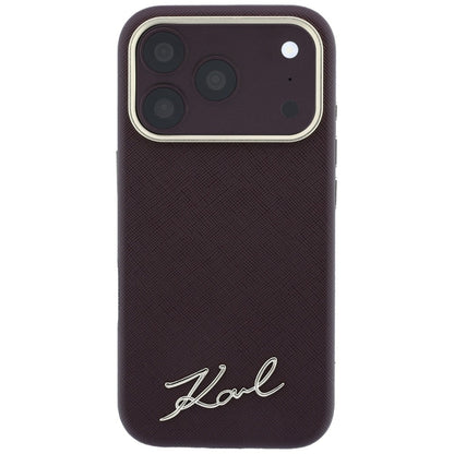 Custodia MagSafe per Apple iPhone 18 Pro / 17 Pro, Karl Lagerfeld, Saffiano Small Script Metal Logo, Vinaccia