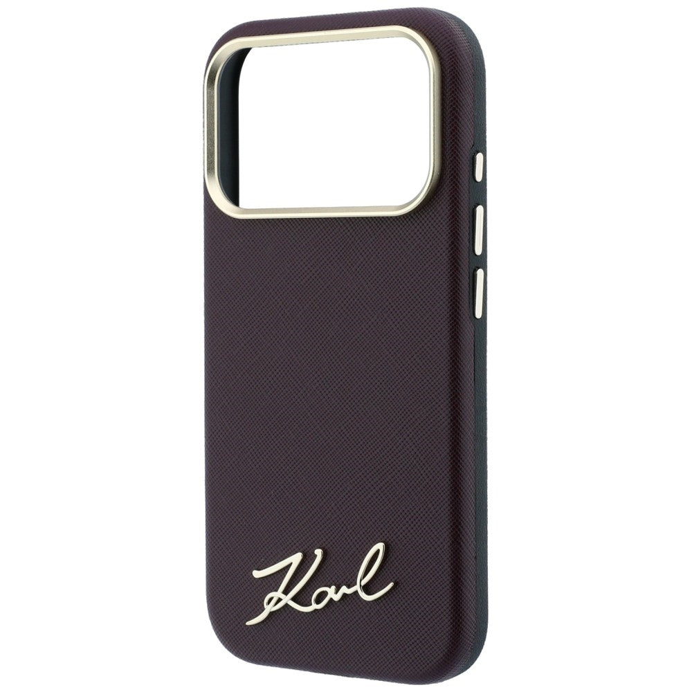 Custodia MagSafe per Apple iPhone 18 Pro / 17 Pro, Karl Lagerfeld, Saffiano Small Script Metal Logo, Vinaccia
