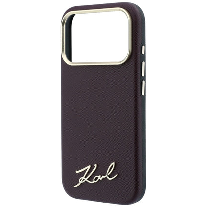 Custodia MagSafe per Apple iPhone 18 Pro / 17 Pro, Karl Lagerfeld, Saffiano Small Script Metal Logo, Vinaccia