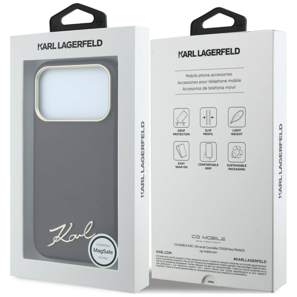 Custodia MagSafe per Apple iPhone 18 Pro / 17 Pro, Karl Lagerfeld, Saffiano Small Script Metal Logo, Vinaccia