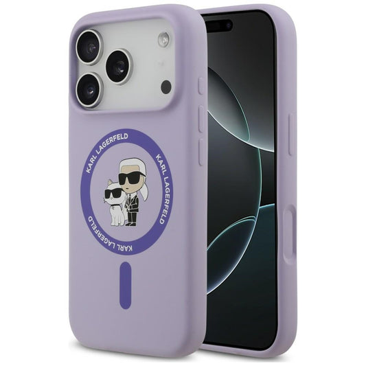 Custodia MagSafe per Apple iPhone 18 Pro / 17 Pro, Karl Lagerfeld, Silicone Ring Karl & Choupette, Viola