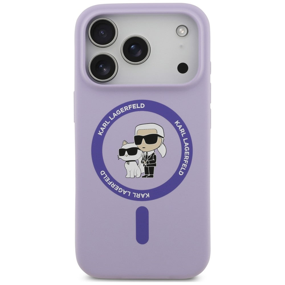 Custodia MagSafe per Apple iPhone 18 Pro / 17 Pro, Karl Lagerfeld, Silicone Ring Karl & Choupette, Viola