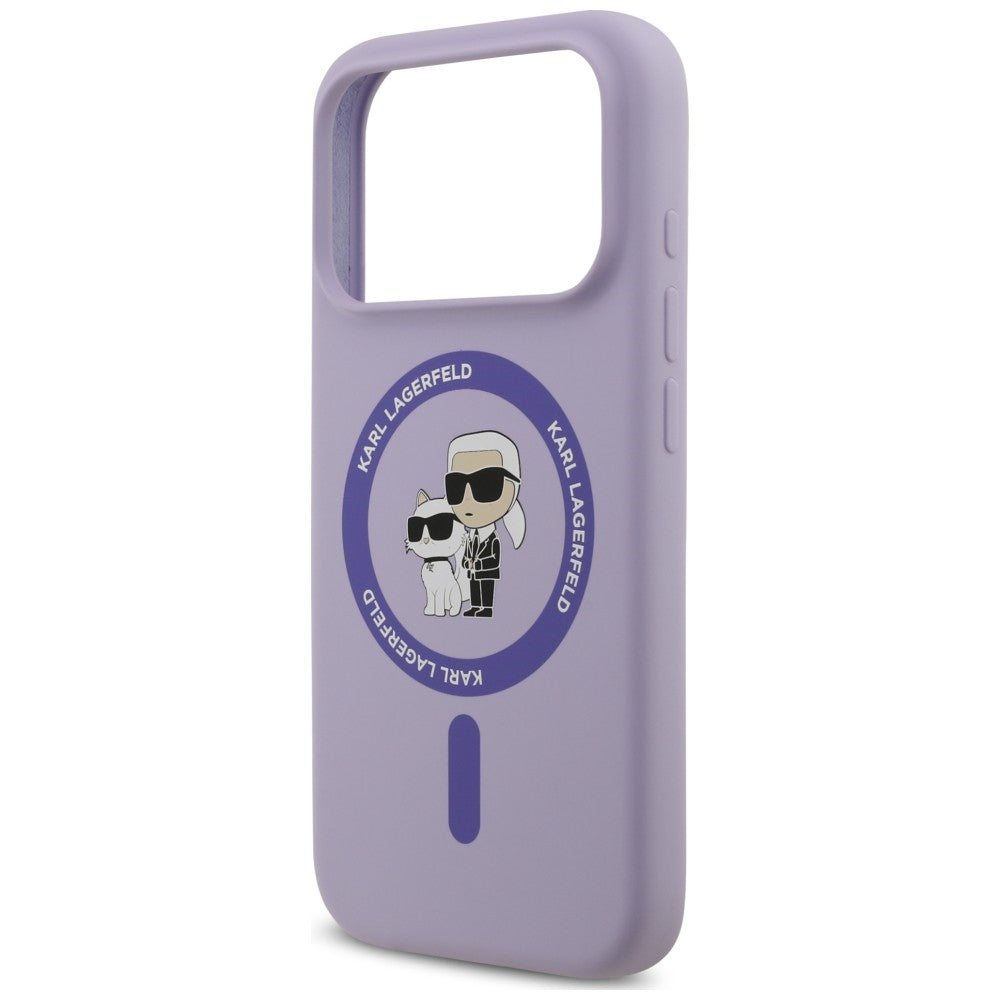 Custodia MagSafe per Apple iPhone 18 Pro / 17 Pro, Karl Lagerfeld, Silicone Ring Karl & Choupette, Viola