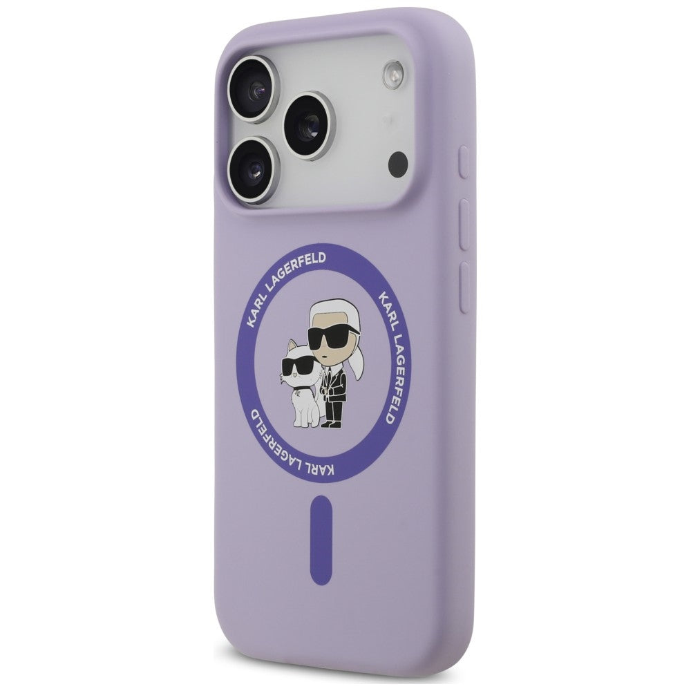 Custodia MagSafe per Apple iPhone 18 Pro / 17 Pro, Karl Lagerfeld, Silicone Ring Karl & Choupette, Viola