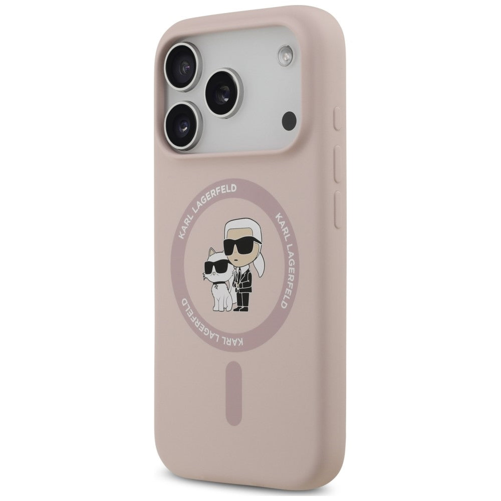 Custodia MagSafe per Apple iPhone 18 Pro / 17 Pro, Karl Lagerfeld, Silicone Ring Karl & Choupette, Rosa