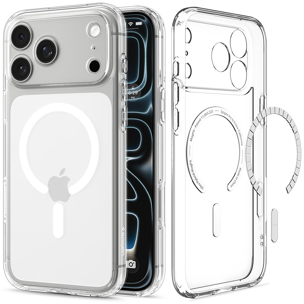 Custodia MagSafe per Apple iPhone 18 Pro / 17 Pro, Spigen, Ultra Hybrid, Trasparente Bianca ACS12155