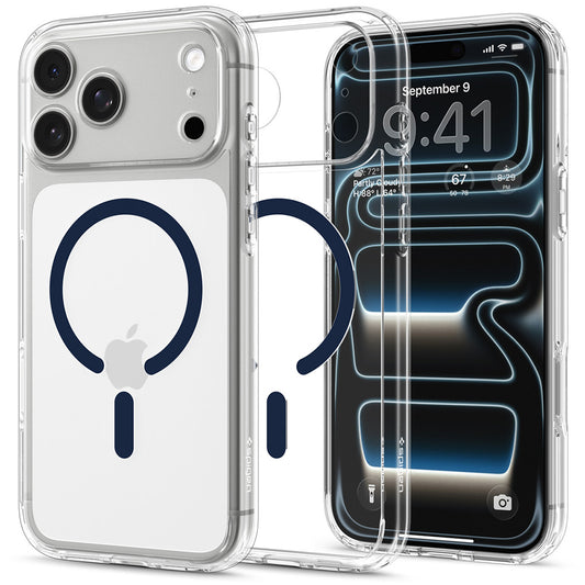 Custodia MagSafe per Apple iPhone 18 Pro / 17 Pro, Spigen, Ultra Hybrid, Trasparente Blu Navy ACS12158