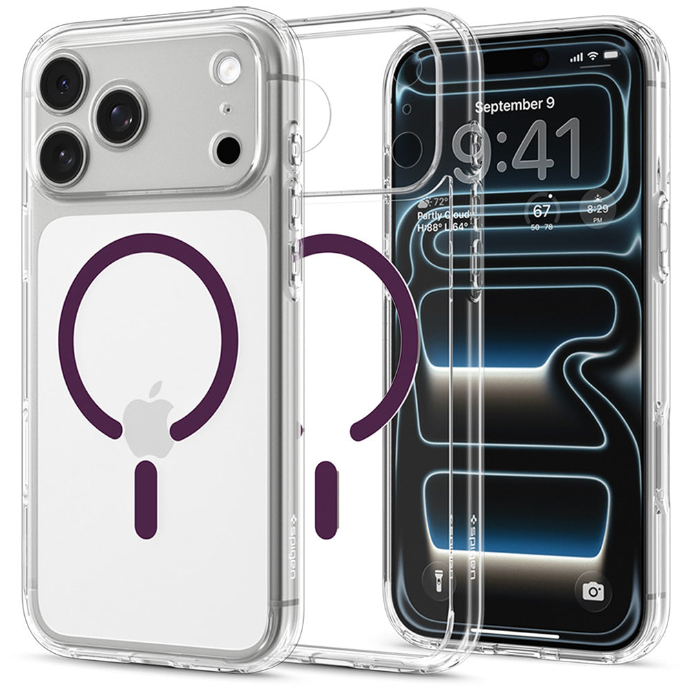 Custodia MagSafe per Apple iPhone 18 Pro / 17 Pro, Spigen, Ultra Hybrid, bordeaux trasparente ACS12335