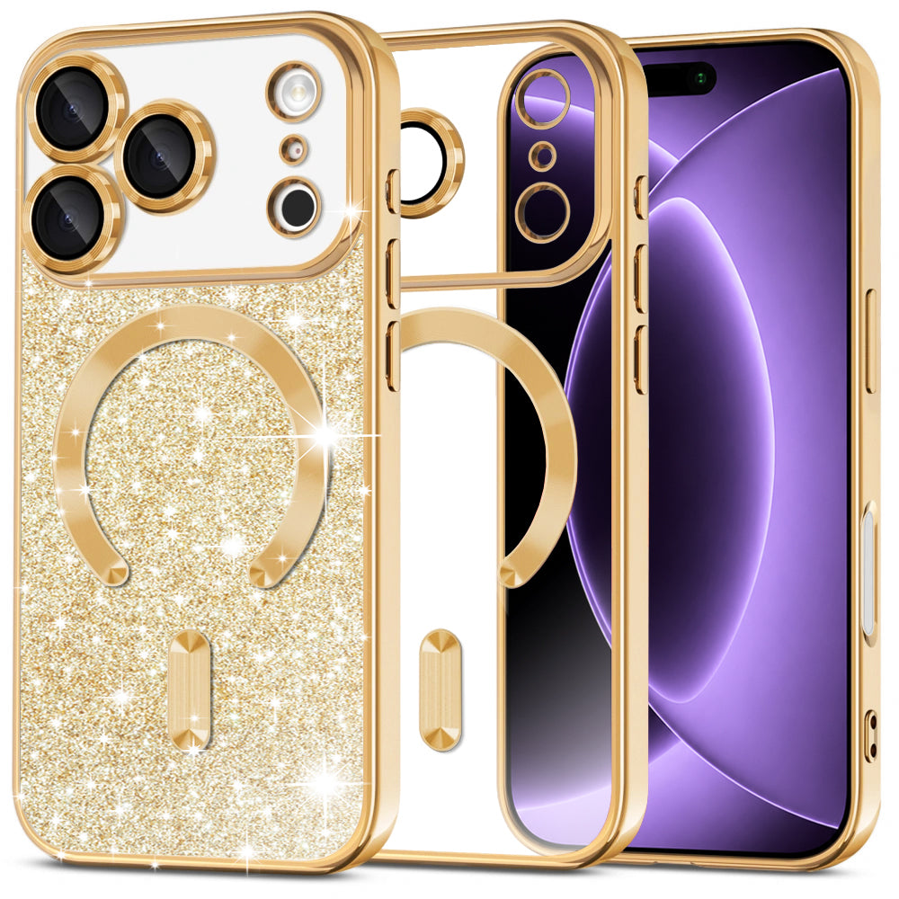 Custodia MagSafe per Apple iPhone 18 Pro / 17 Pro, Techsuit, Luxury Glitter, Dorata