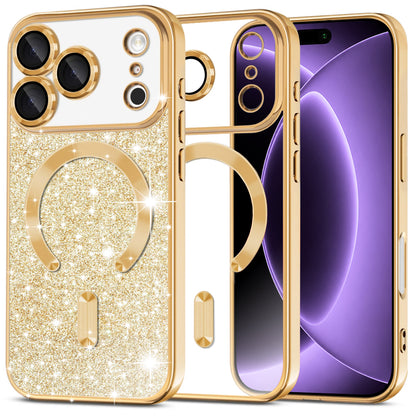 Custodia MagSafe per Apple iPhone 18 Pro / 17 Pro, Techsuit, Luxury Glitter, Dorata