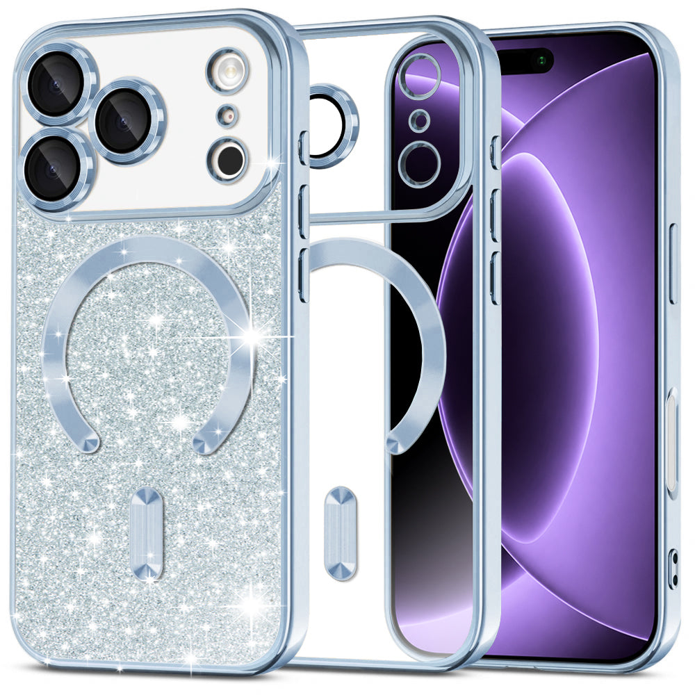 Custodia MagSafe per Apple iPhone 18 Pro / 17 Pro, Techsuit, Luxury Glitter, Blu