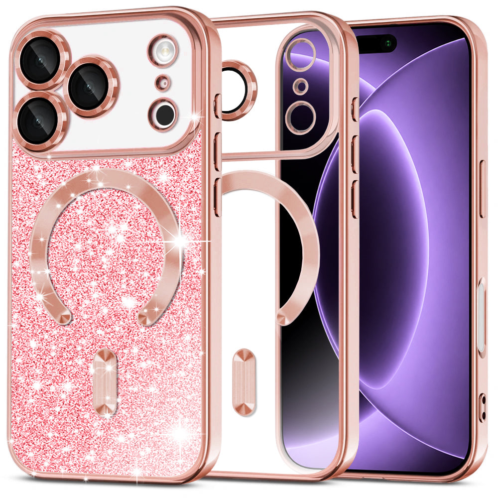 Custodia MagSafe per Apple iPhone 18 Pro / 17 Pro, Techsuit, Luxury Glitter, Rosa Oro
