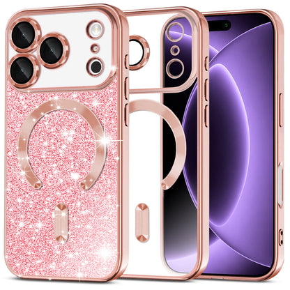 Custodia MagSafe per Apple iPhone 18 Pro / 17 Pro, Techsuit, Luxury Glitter, Rosa Oro