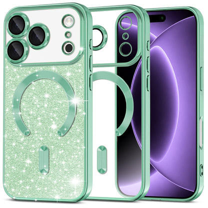 Custodia MagSafe per Apple iPhone 18 Pro / 17 Pro, Techsuit, Luxury Glitter, Verde Chiaro
