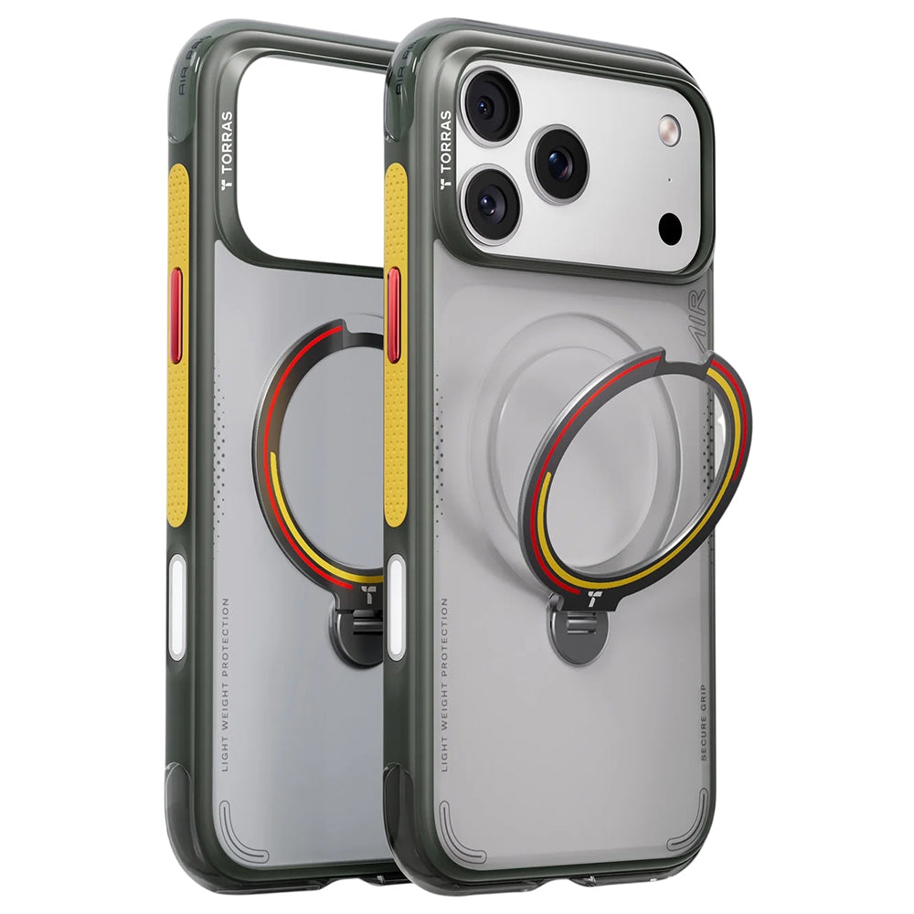 Custodia MagSafe per Apple iPhone 18 Pro / 17 Pro, Torras, Ostand Q3 Air Football, Grigio