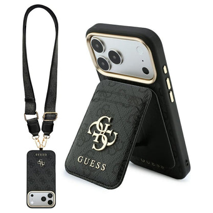 Custodia MagSafe per Apple iPhone 18 Pro Max / 17 Pro Max, Guess, 4G Cardslot & Big Strap, nera