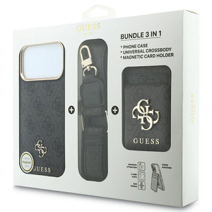 Custodia MagSafe per Apple iPhone 18 Pro Max / 17 Pro Max, Guess, 4G Cardslot & Big Strap, nera