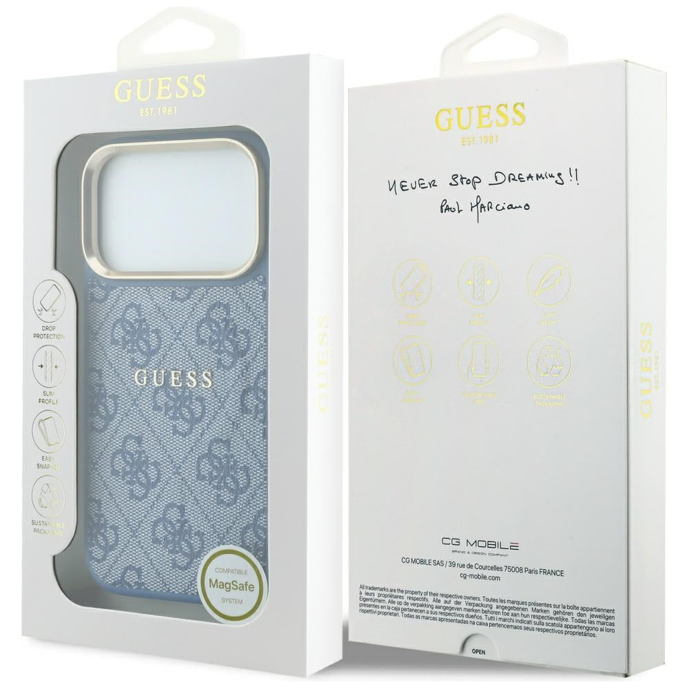 Custodia MagSafe per Apple iPhone 18 Pro Max / 17 Pro Max, Guess, 4G Embossed Classic, Blu