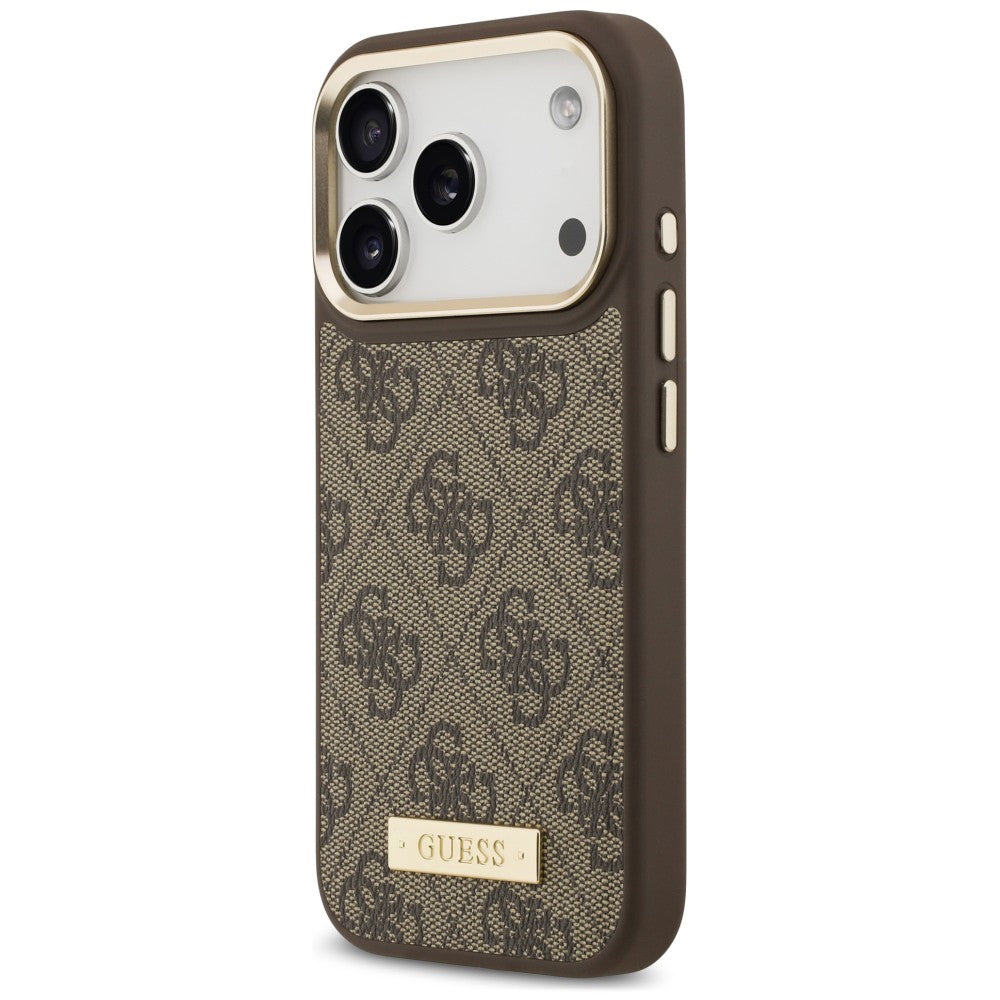 Custodia MagSafe per Apple iPhone 18 Pro Max / 17 Pro Max, Guess, 4G Logo Plate, Marrone