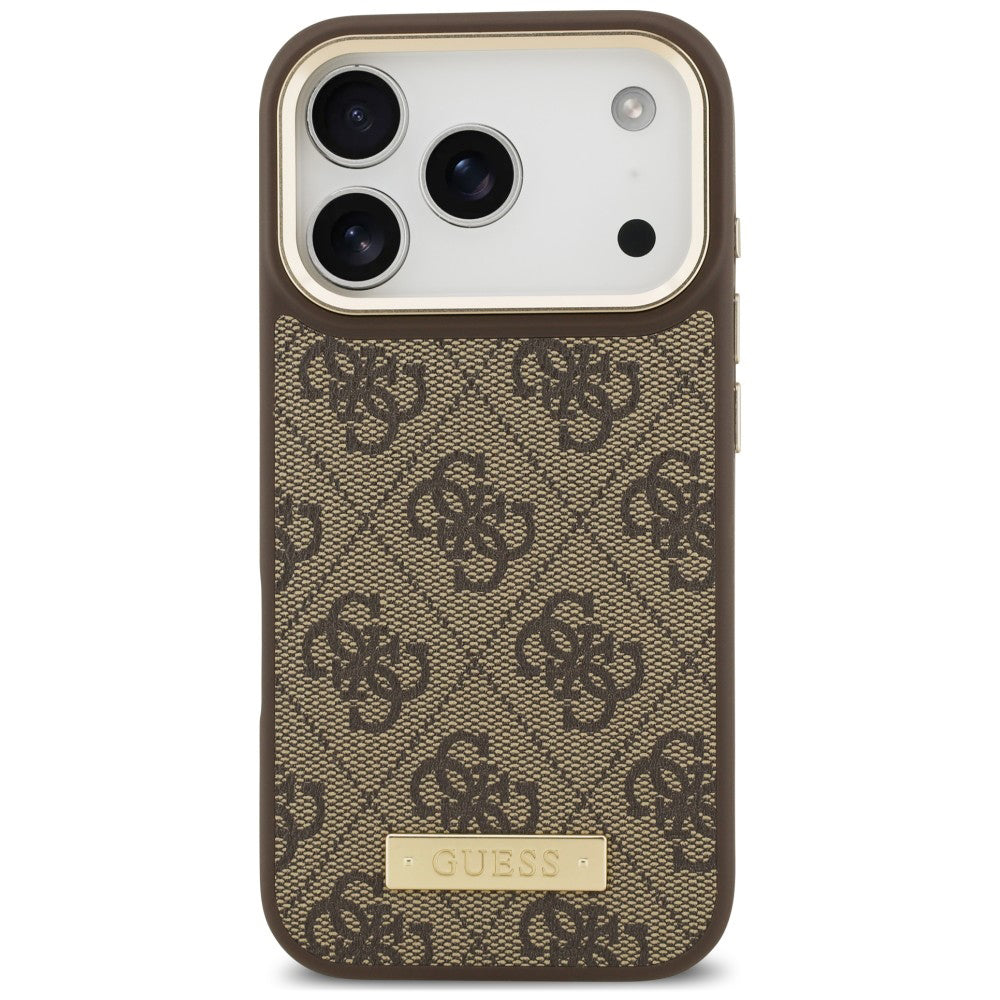 Custodia MagSafe per Apple iPhone 18 Pro Max / 17 Pro Max, Guess, 4G Logo Plate, Marrone