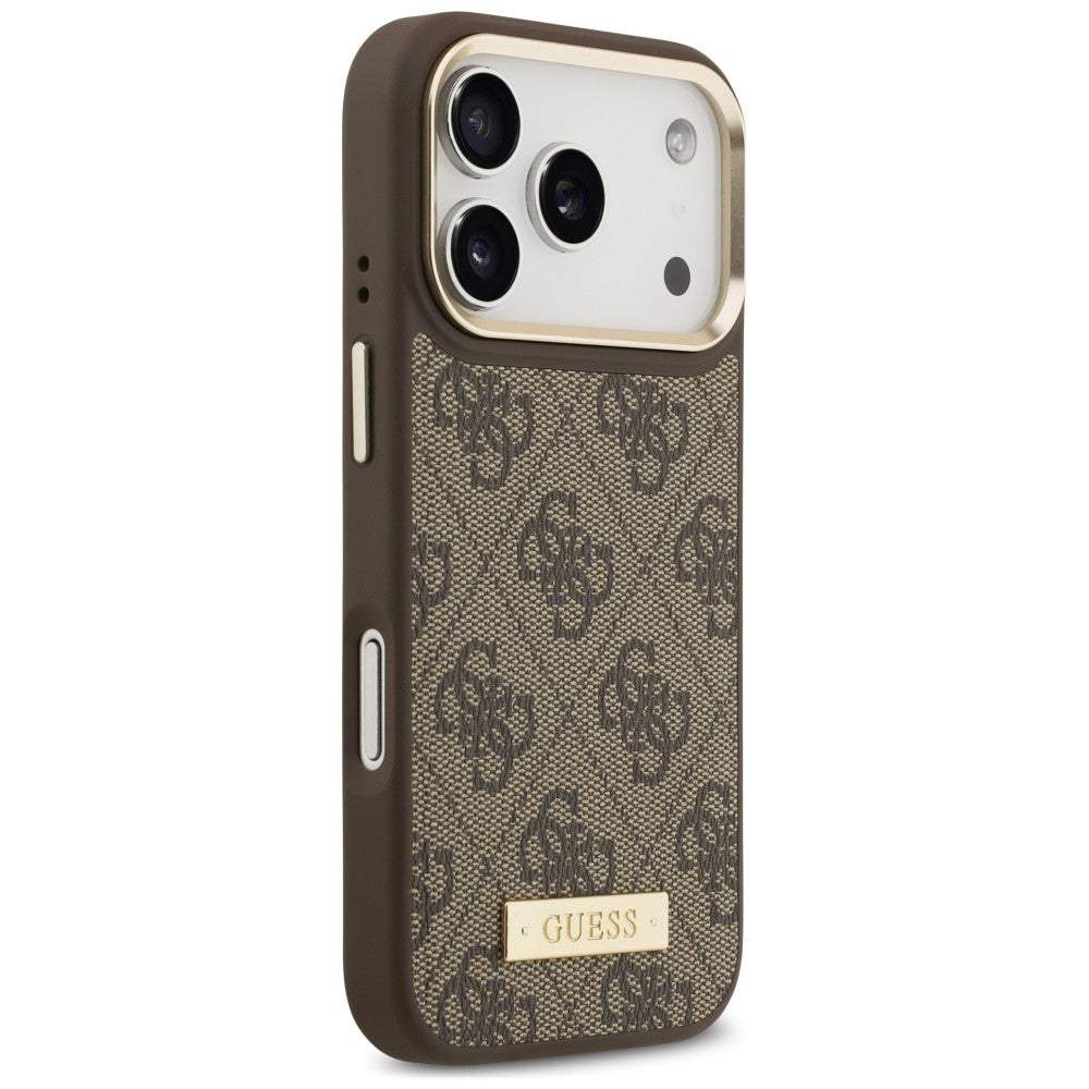 Custodia MagSafe per Apple iPhone 18 Pro Max / 17 Pro Max, Guess, 4G Logo Plate, Marrone