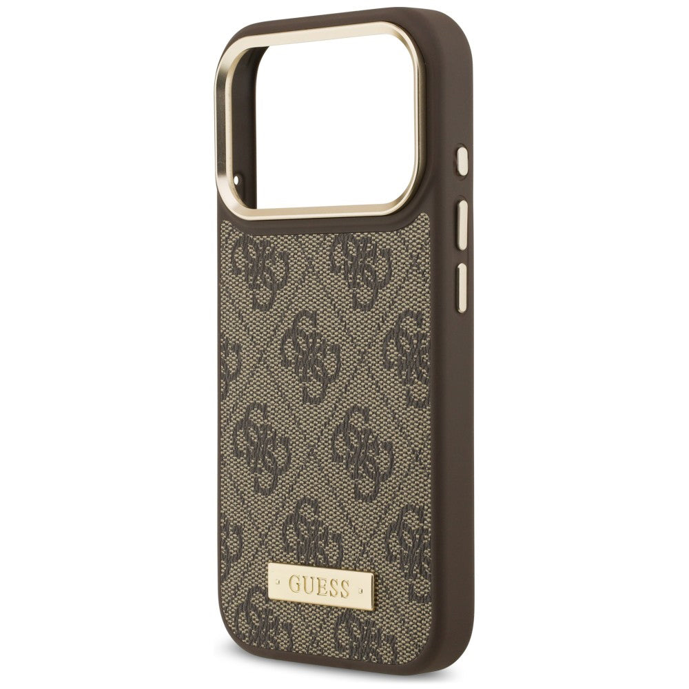Custodia MagSafe per Apple iPhone 18 Pro Max / 17 Pro Max, Guess, 4G Logo Plate, Marrone