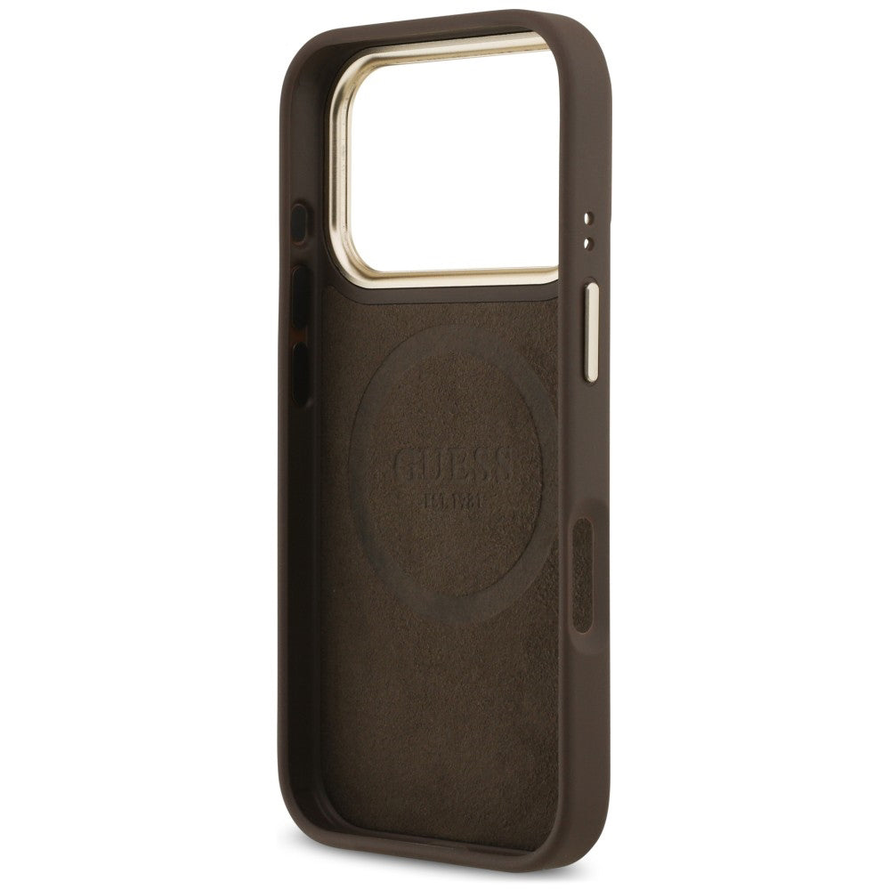 Custodia MagSafe per Apple iPhone 18 Pro Max / 17 Pro Max, Guess, 4G Logo Plate, Marrone