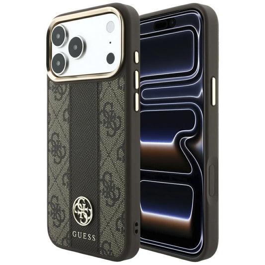 MagSafe Case for Apple iPhone 18 Pro Max / 17 Pro Max, Guess, 4G Stripe Round Classic Logo, Brown